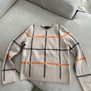 Men's Beige Sweater with Orange and Gray Stripes